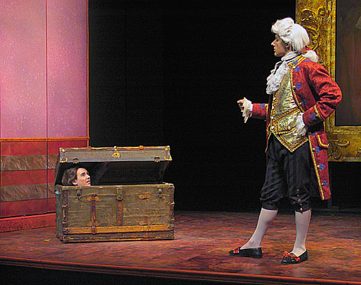 After knocking him into the trunk, Leonardo demands that Cecco get him a glass of water to calm his nerves.