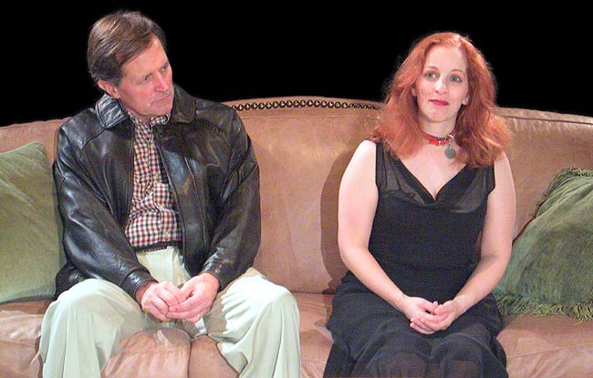 Sylvia (Kathryn Blume) gives Greg (Stephen Bradbury) a lesson in canine loyalty from The Odyssey.