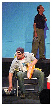 Max (Corey Patrick) lowers his punk music so he can hear Mr. Frazier (Jeff Rosenfeld) on the road below.